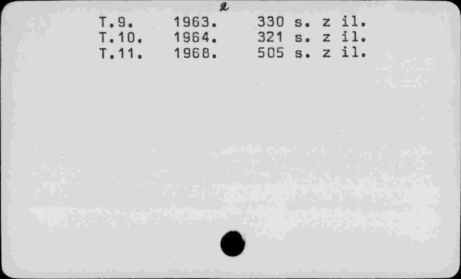 ﻿л
T.9.	1963.	330	s.	z	il
T. 10.	1964.	321	s.	z	il
T. 11 .	1968.	505	s.	z	il